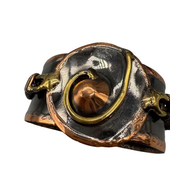 Unique Copper Brass & Enamel BRUTALIST Statement Cuff Bracelet Hand-crafted - Picture 2 of 7